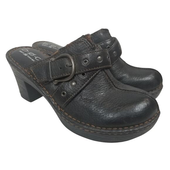 b.o.c Born Concept Women's Black Leather Platform Mules Clogs Size 8 - Picture 1 of 11